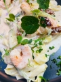 Tagliatelle cu creveti-rosii uscate si zucchini