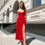 Rochie rosie de ocazie eleganta cu slit