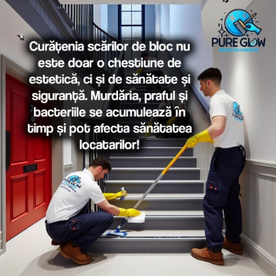 Lume care curata scara blocului cu text